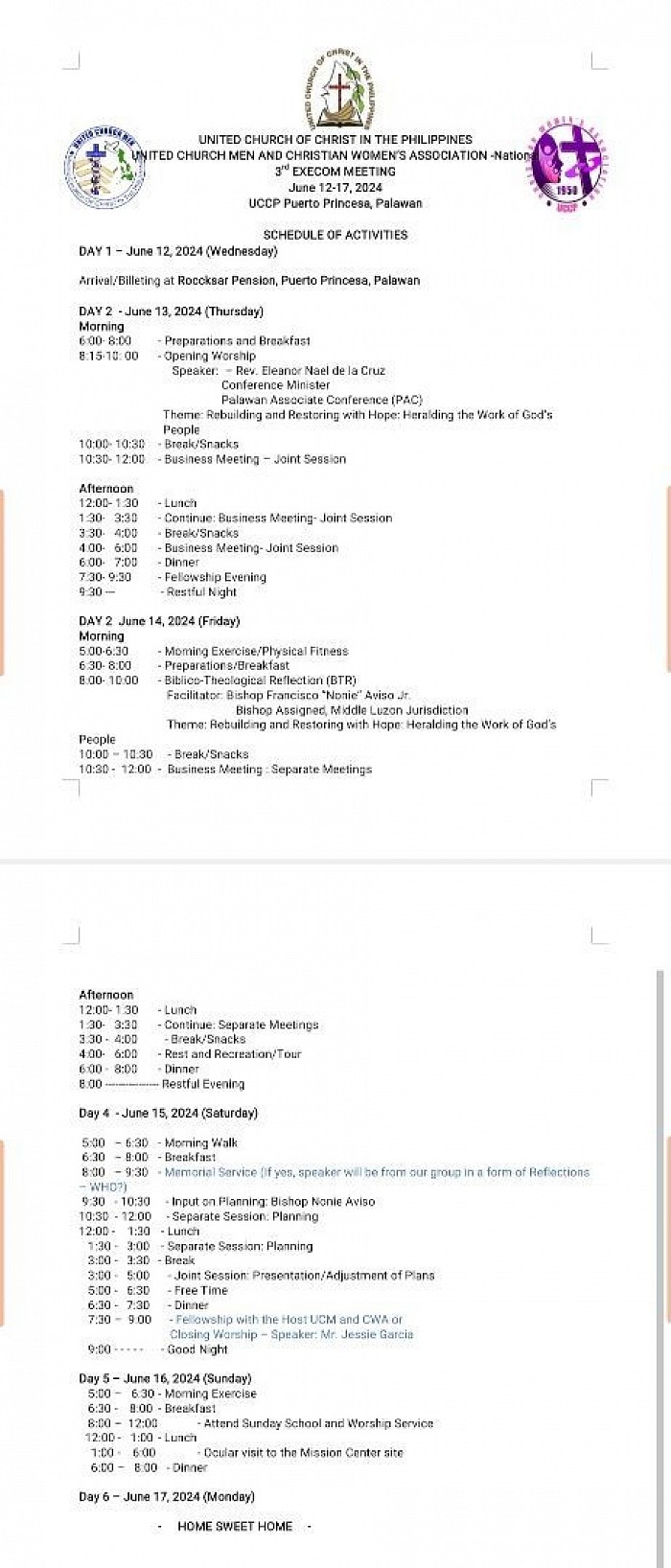 3rd Execom Schedule